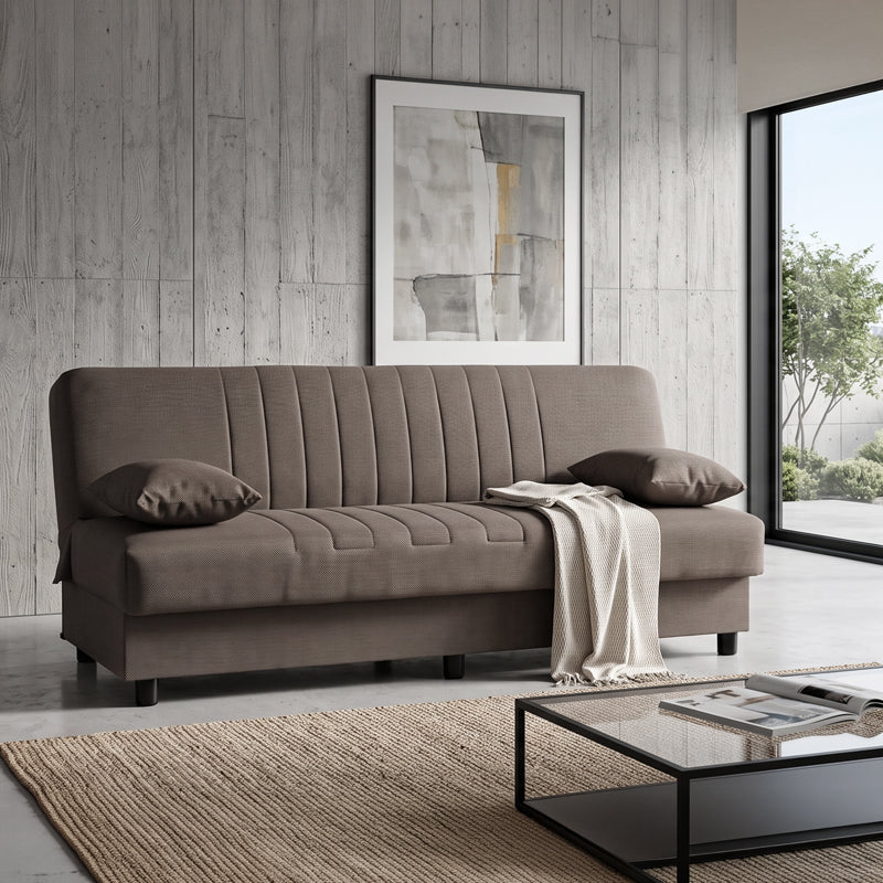 Maro | SKU: 438-000021 | Canapea extensibilă Romina, 3 locuri, cu spațiu de depozitare, Stofă, 180x75x85 cm, varianta Maro, produs pentru amenajarea locuinței, disponibil online în România la CasaMob