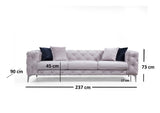 Canapea Fixa cu 3 Locuri Favalli, Chester, Gri deschis, 237x90x73 cm