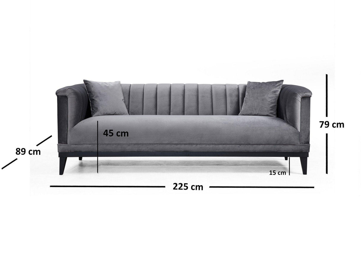Canapea Fixa cu 3 Locuri Trendy, Gri Inchis, 225x89x79 cm