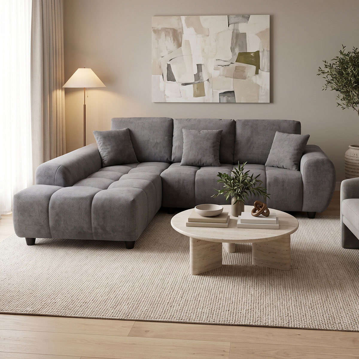 Canapea Londe, colț dreapta, Diverse culori, 273x211x92 cm - Gri | SKU: 371-000034 | Canapea Londe, colț dreapta, 273x211x92 cm, varianta Gri, produs pentru amenajarea locuinței, disponibil online în România la CasaMob