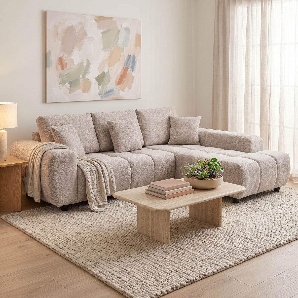 Canapea Londe, colț stânga, Diverse culori, 273x211x92 cm - Bej - Gri | SKU: 371-000035 | Canapea Londe, colț stânga, 273x211x92 cm, varianta Bej - Gri, produs pentru amenajarea locuinței, disponibil online în România la CasaMob
