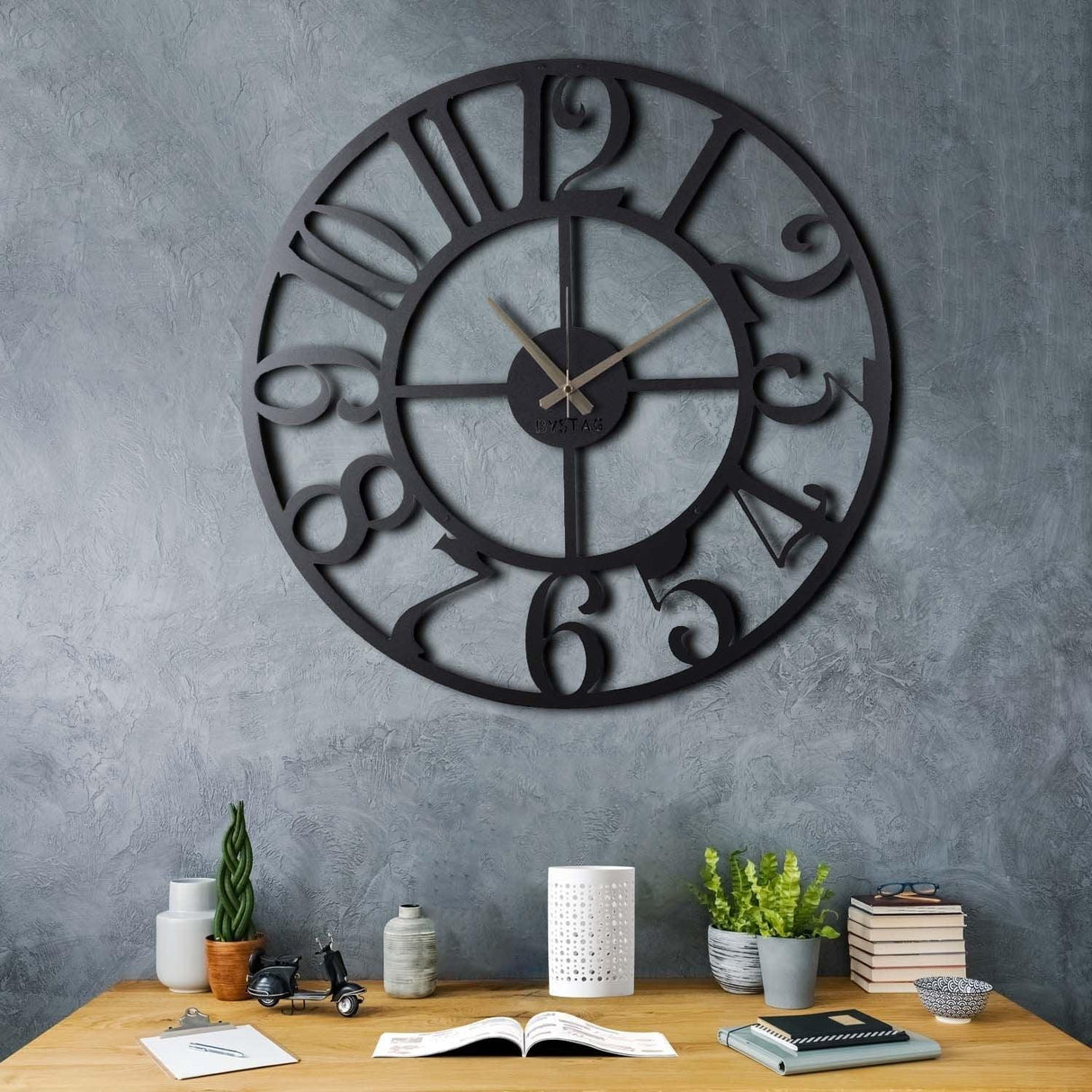 Ceas de perete Circle XL, Negru, 70x70 cm