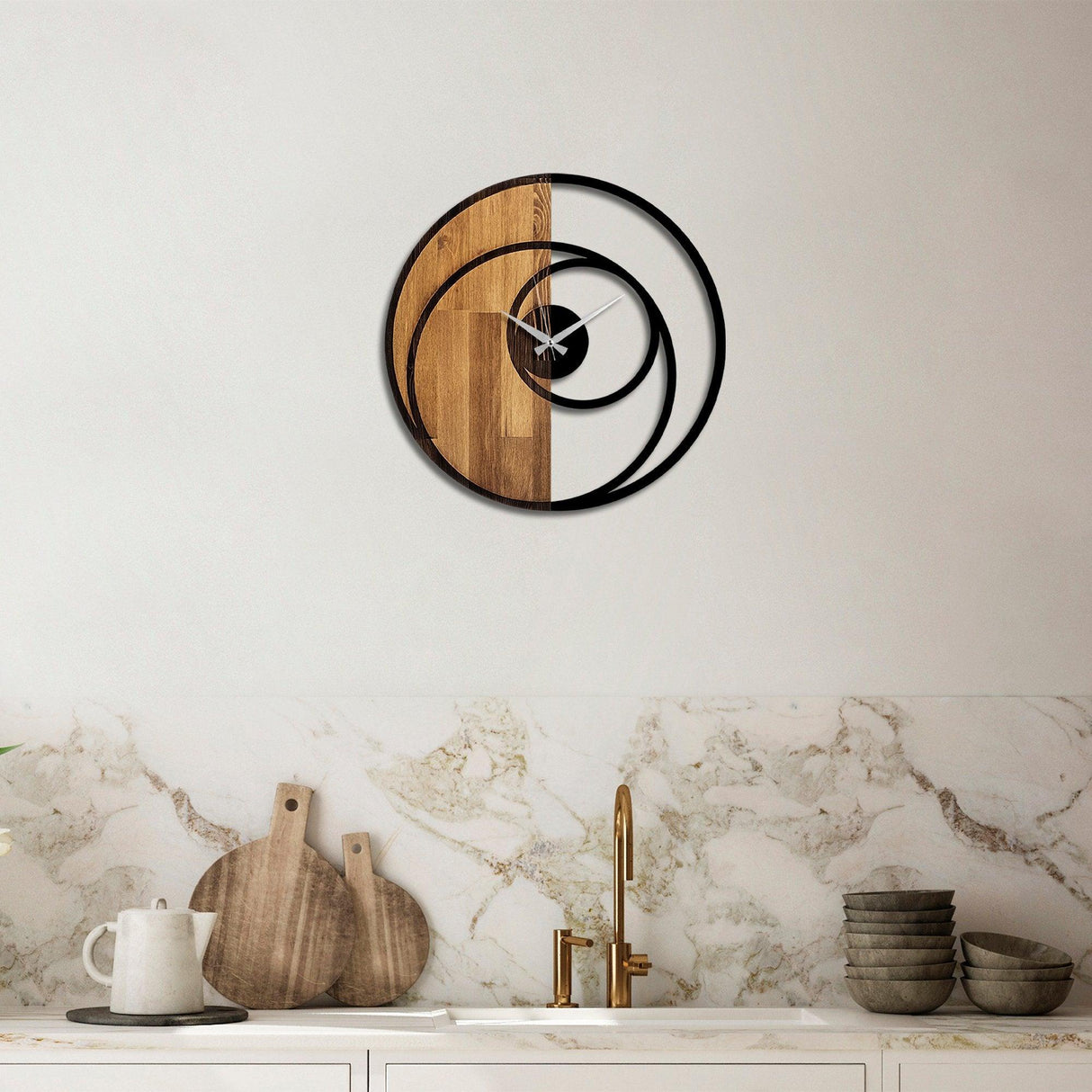 Ceas de perete decorativ din lemn Circle, Nuc, 56x56 cm