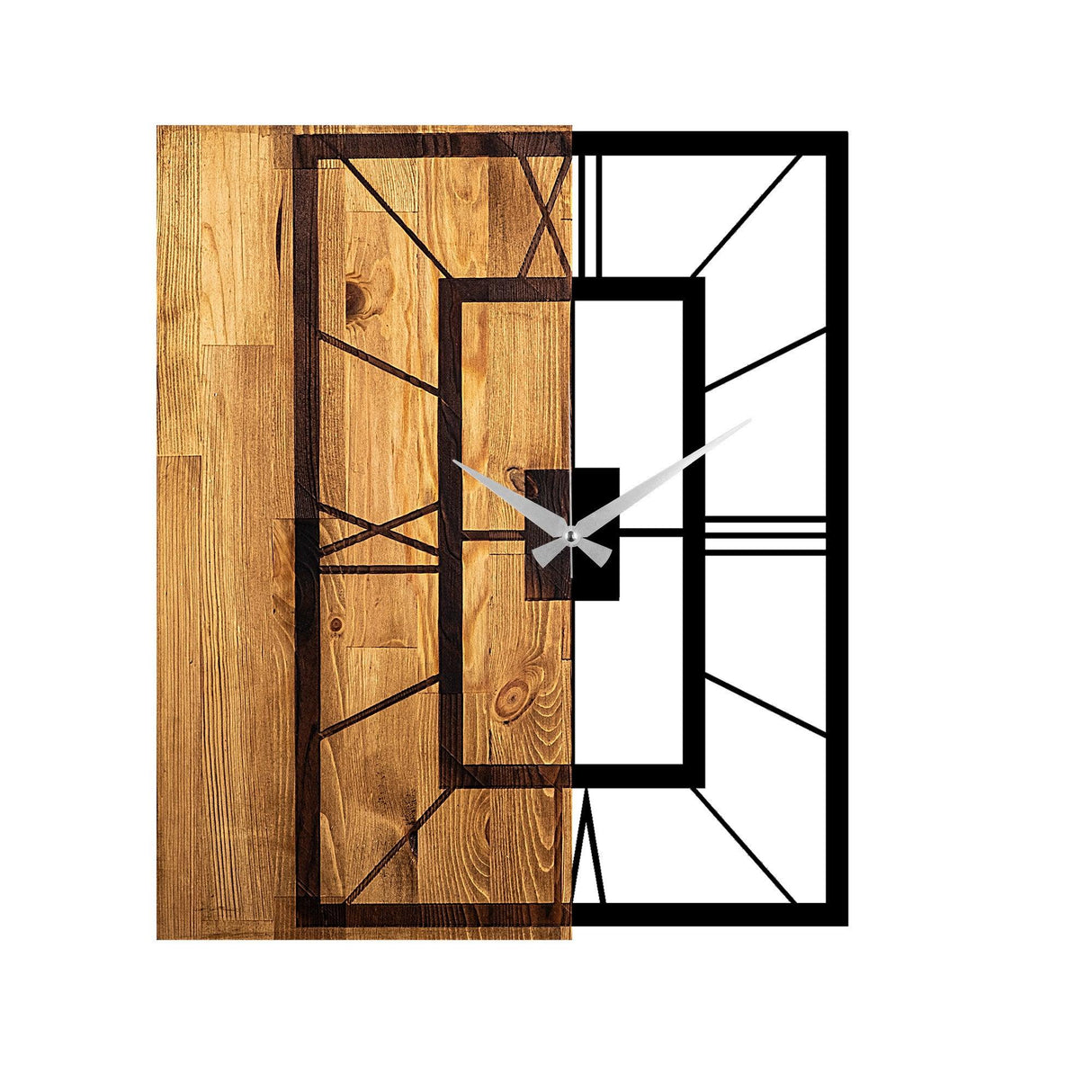 Ceas de perete decorativ din lemn Wooden Clock 37, Nuc deschis, 58x49 cm