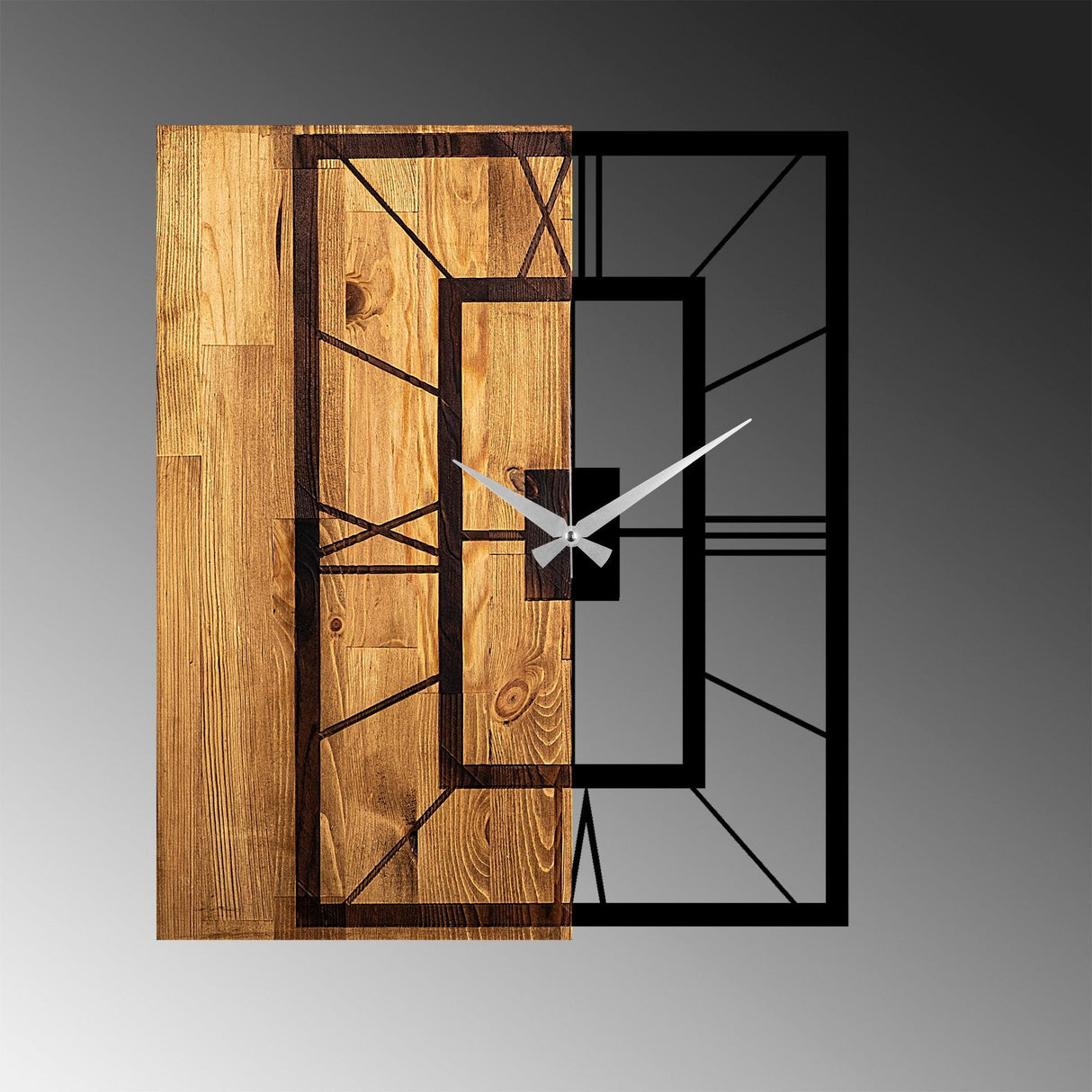 Ceas de perete decorativ din lemn Wooden Clock 37, Nuc deschis, 58x49 cm