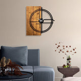 Ceas de perete decorativ din lemn Wooden Clock 38, Nuc deschis, 58x56 cm