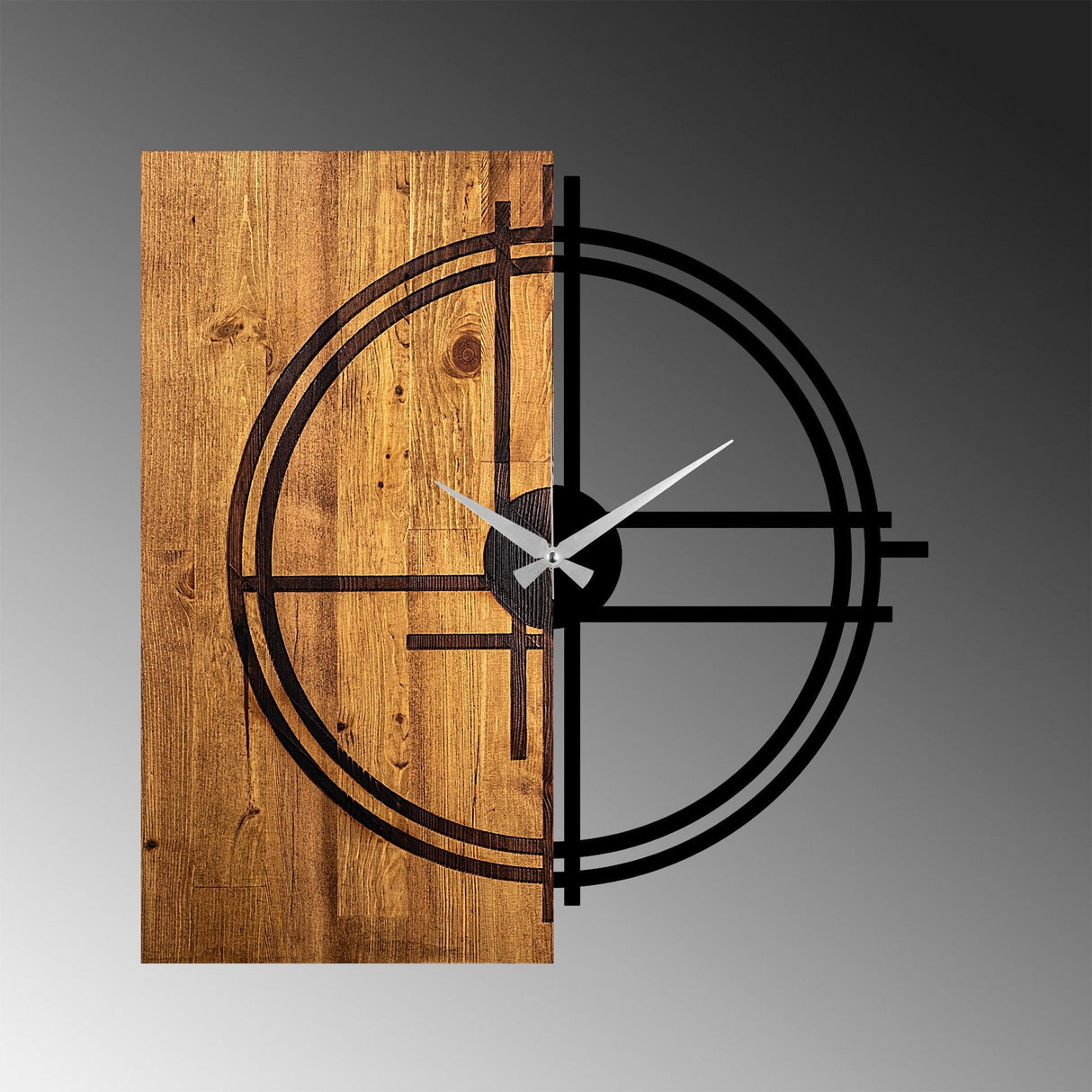 Ceas de perete decorativ din lemn Wooden Clock 38, Nuc deschis, 58x56 cm