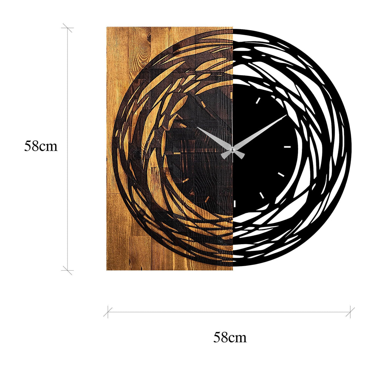 Ceas de perete decorativ din lemn Wooden Clock 39, Nuc deschis, 58x58 cm