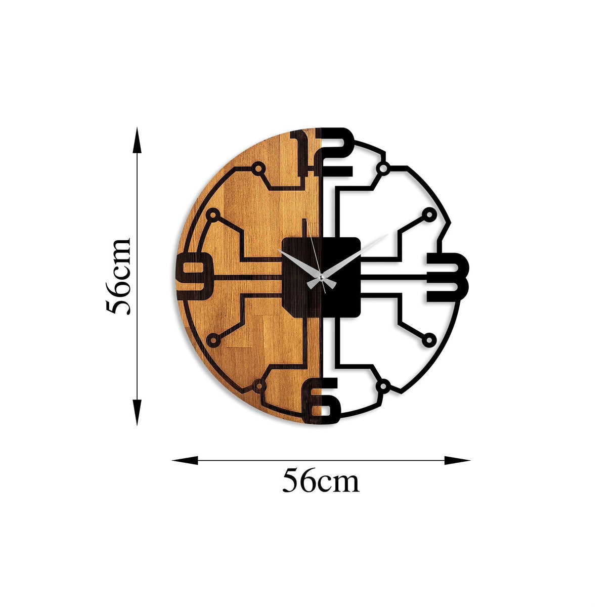 Ceas de perete decorativ din lemn Wooden Clock - 61, Nuc, 56x56 cm