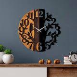 Ceas de perete decorativ din lemn Wooden Clock - 71, Nuc, 56x56 cm