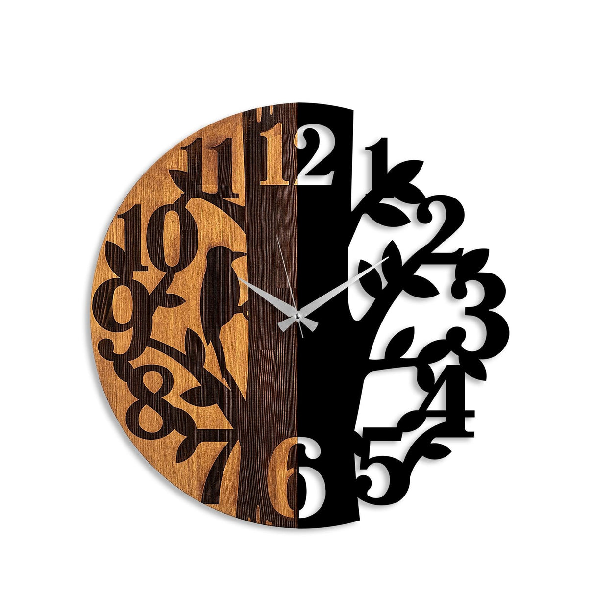 Ceas de perete decorativ din lemn Wooden Clock - 71, Nuc, 56x56 cm