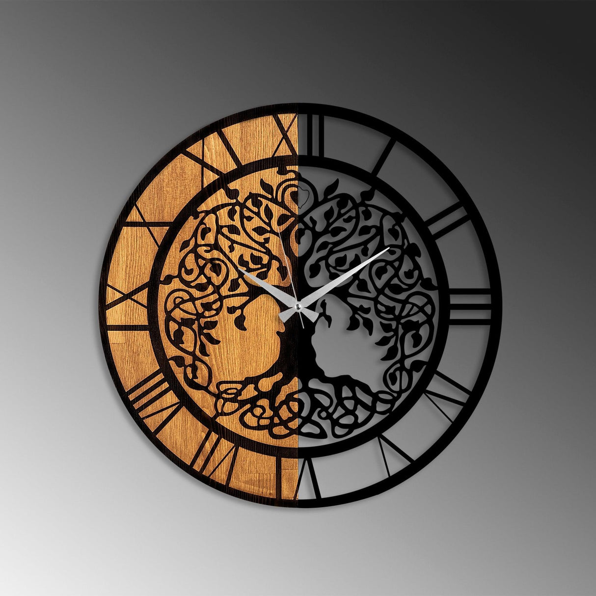 Ceas de perete decorativ din lemn Wooden Clock , Nuc, 56x56 cm