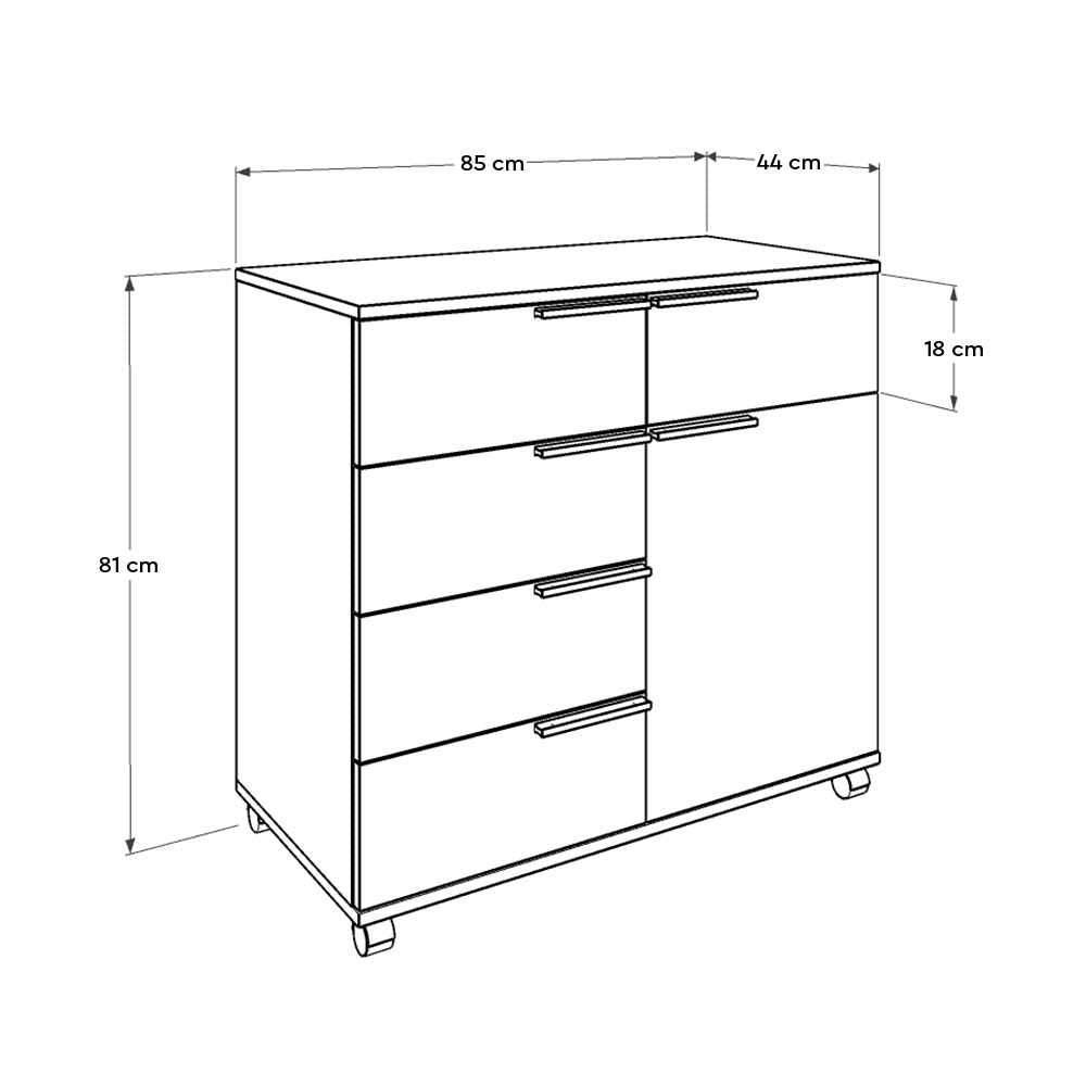 Comoda ADR-415-PP-1 Home Collection® Diamond, 1 usa, 5 sertare, cu rotile, Alb Lucios, 85x44x81 cm