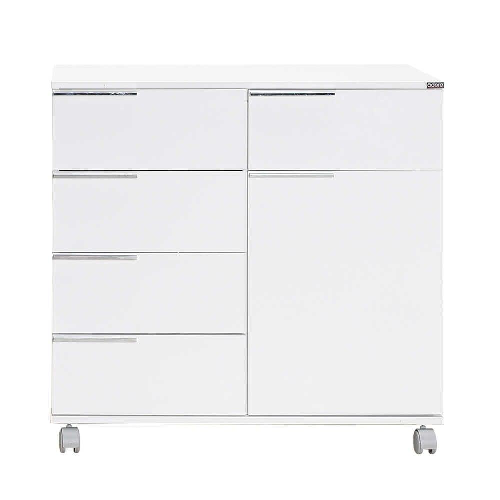 Comoda ADR-415-PP-1 Home Collection® Diamond, 1 usa, 5 sertare, cu rotile, Alb Lucios, 85x44x81 cm