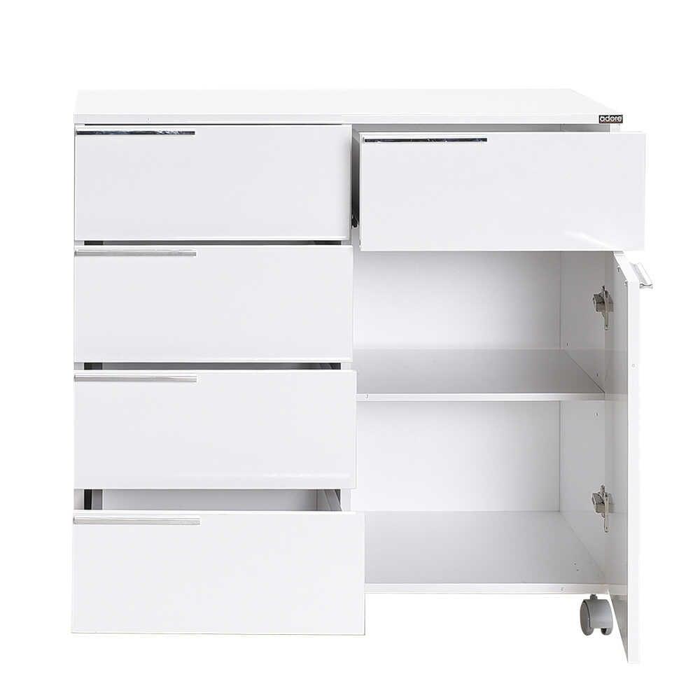 Comoda ADR-415-PP-1 Home Collection® Diamond, 1 usa, 5 sertare, cu rotile, Alb Lucios, 85x44x81 cm