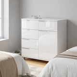 Comoda ADR-415-PP-1 Home Collection® Diamond, 1 usa, 5 sertare, cu rotile, Alb Lucios, 85x44x81 cm