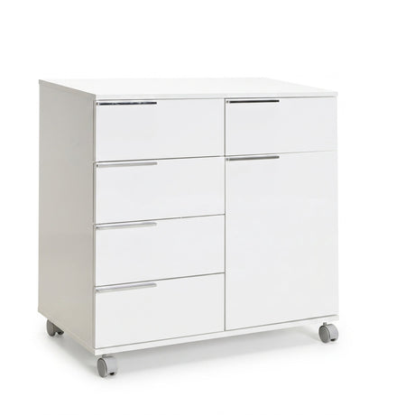 Comoda ADR-415-PP-1 Home Collection® Diamond, 1 usa, 5 sertare, cu rotile, Alb Lucios, 85x44x81 cm