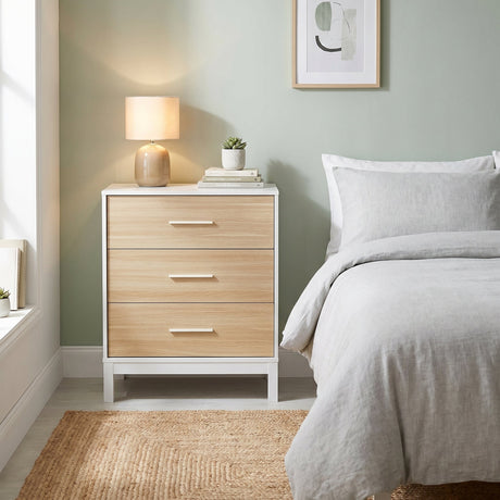 Comoda SFN-1403-MB-1 Home Collection® London, 3 sertare, Alb - Stejar, 73x88x45 cm