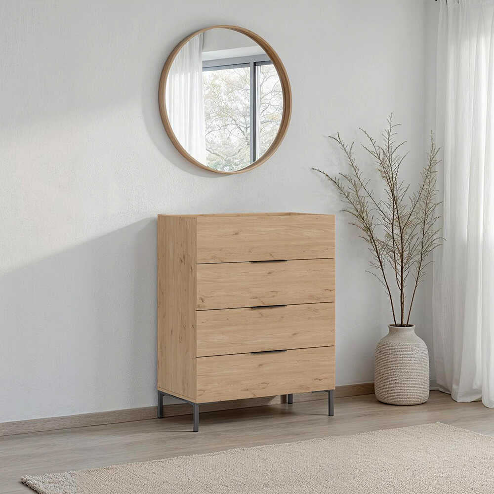 Comoda SFN-1740-DD-1 Home Collection® Oryana, 4 sertare, Alb - Nuc - Stejar, 80x104x44 cm - Stejar | SKU: SFN-1740-FF-1