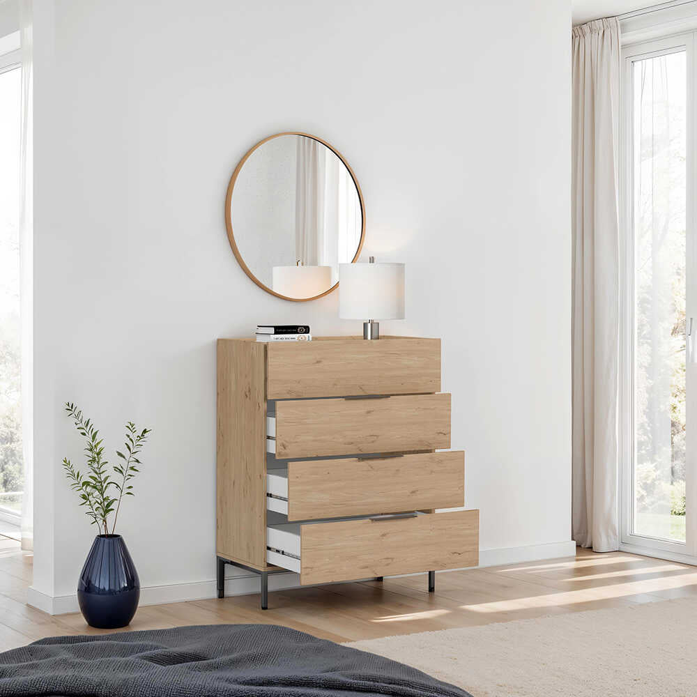Comoda SFN-1740-DD-1 Home Collection® Oryana, 4 sertare, Alb - Nuc - Stejar, 80x104x44 cm - Stejar | SKU: SFN-1740-FF-1
