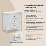 Comoda SFN-993-BB-1 Home Collection® Rustic, 3 sertare, Alb, 73x81x47 cm