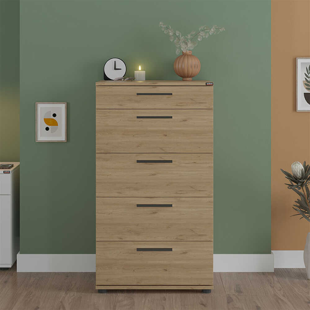 Comoda SFN-550-FF-1 Home Collection® Trendline cu 5 sertare, Alb - Maro - Stejar - Mov, 60x108x44 cm - Comoda SFN-550-FF-1 Home Collection® Trendline cu 5 sertare, Alb - Maro - Stejar - Mov, 60x108x44 cm | SKU: SFN-550-FF-1