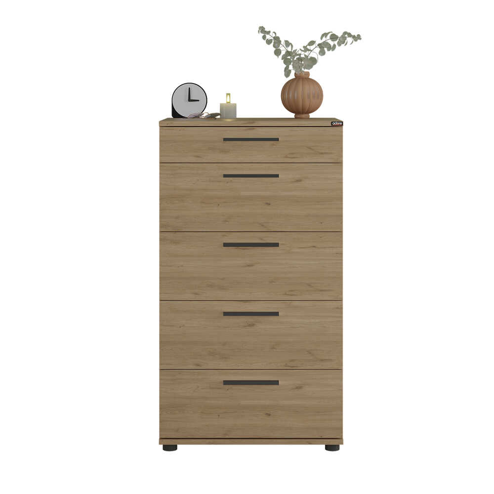 Comoda SFN-550-FF-1 Home Collection® Trendline cu 5 sertare, Alb - Maro - Stejar - Mov, 60x108x44 cm - Stejar | SKU: SFN-550-FF-1