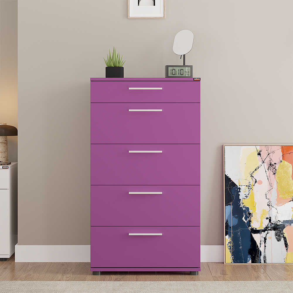 Comoda SFN-550-FF-1 Home Collection® Trendline cu 5 sertare, Alb - Maro - Stejar - Mov, 60x108x44 cm - Mov | SKU: SFN-550-UU-1