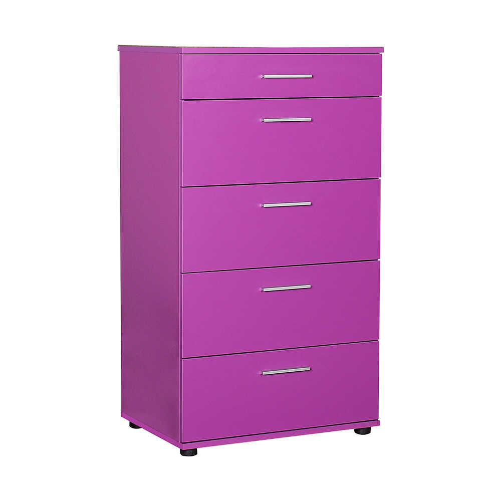 Comoda SFN-550-FF-1 Home Collection® Trendline cu 5 sertare, Alb - Maro - Stejar - Mov, 60x108x44 cm - Mov | SKU: SFN-550-FF-1, SFN-550-BB-1, SFN-550-OO-1, SFN-550-UU-1