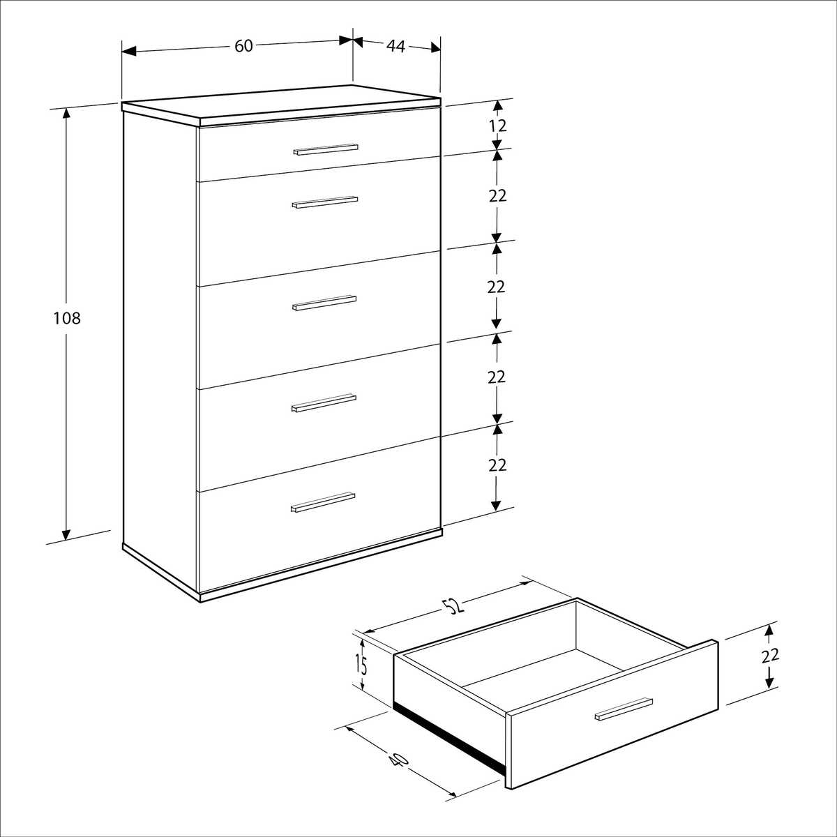Comoda SFN-550-FF-1 Home Collection® Trendline cu 5 sertare, Alb - Maro - Stejar - Mov, 60x108x44 cm - Mov | SKU: SFN-550-FF-1, SFN-550-BB-1, SFN-550-OO-1, SFN-550-UU-1