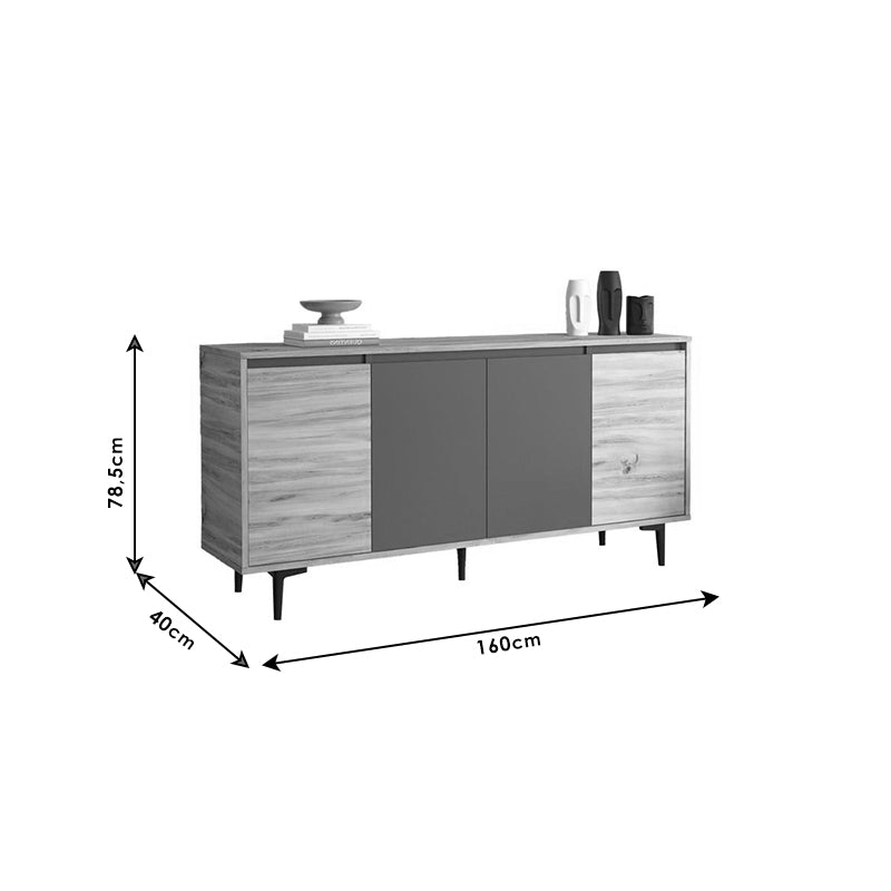 Comoda Augusta, stejar-antracit, 160x40x78 cm