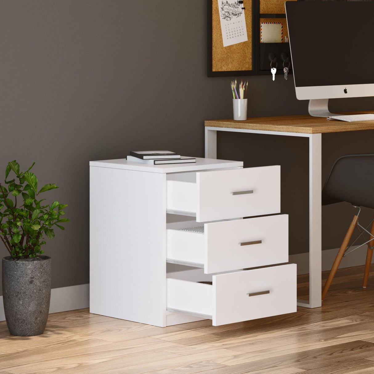 Comoda birou Rollbox, 3 sertare, 45x62x47 cm - Alb