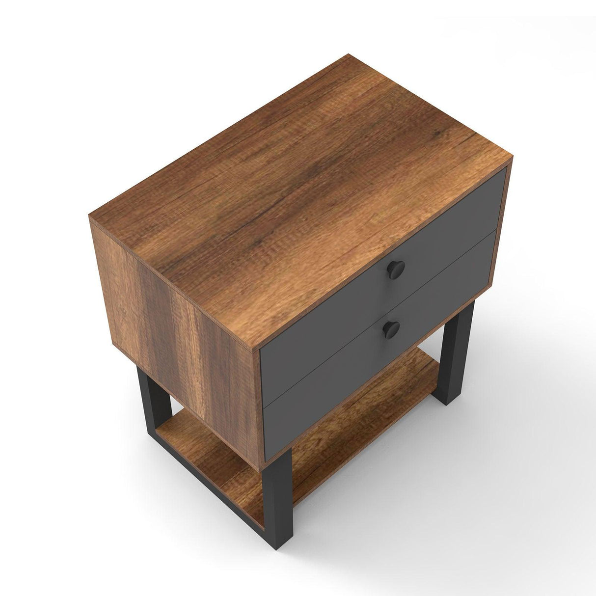 Comoda Birou - Rollbox cu 2 sertare si Raft, Gri - Nuc, 80x85x52 cm