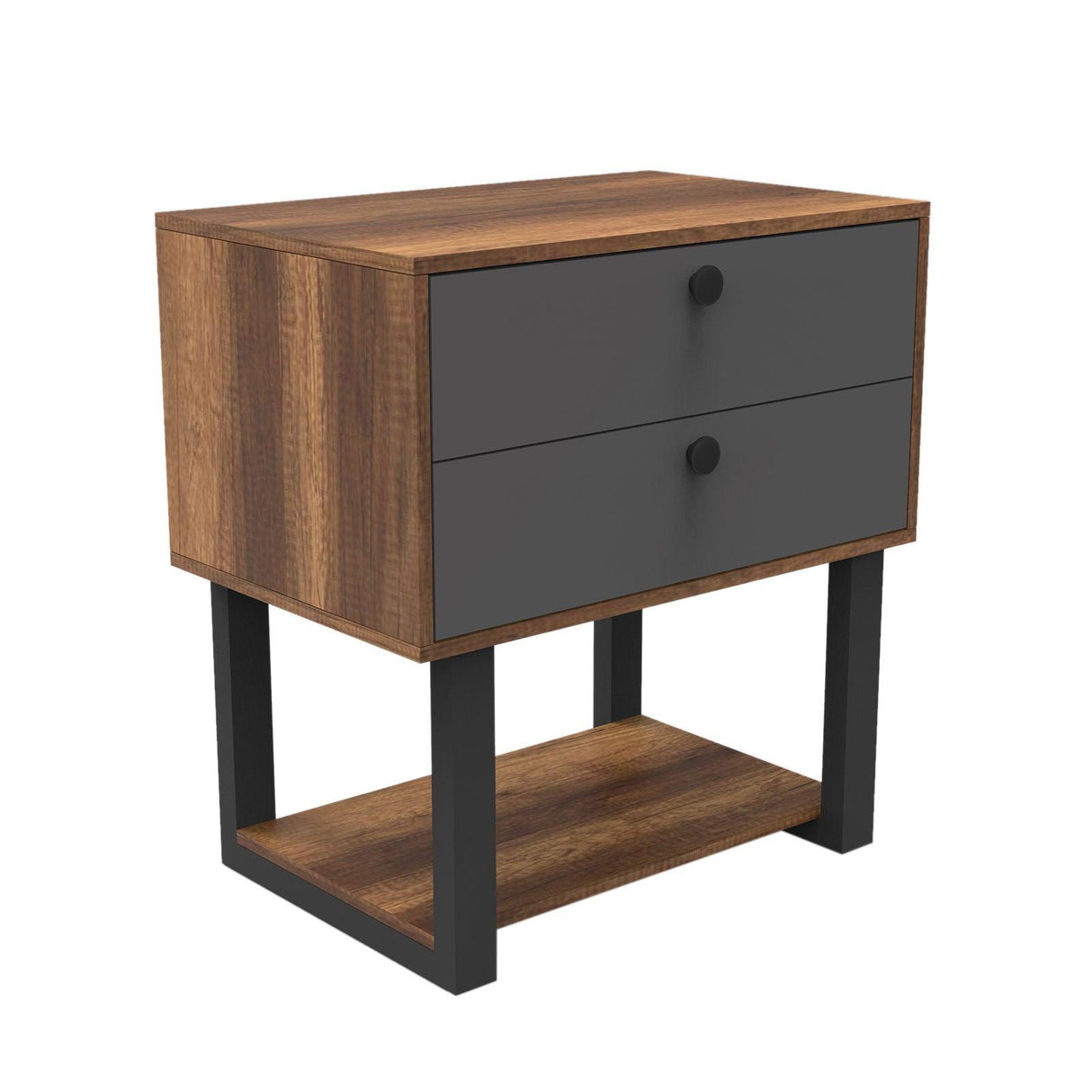 Comoda Birou - Rollbox cu 2 sertare si Raft, Gri - Nuc, 80x85x52 cm