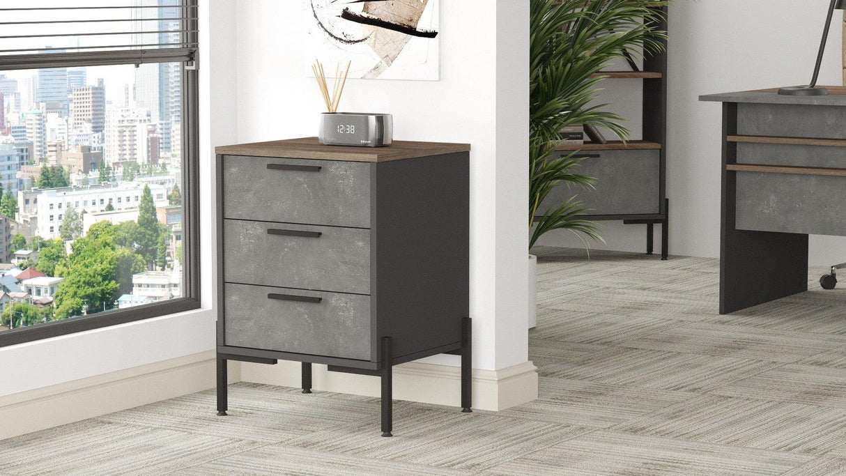 Comoda Birou - Rollbox cu 3 sertare Scandinav, Maro, 54x70x45 cm