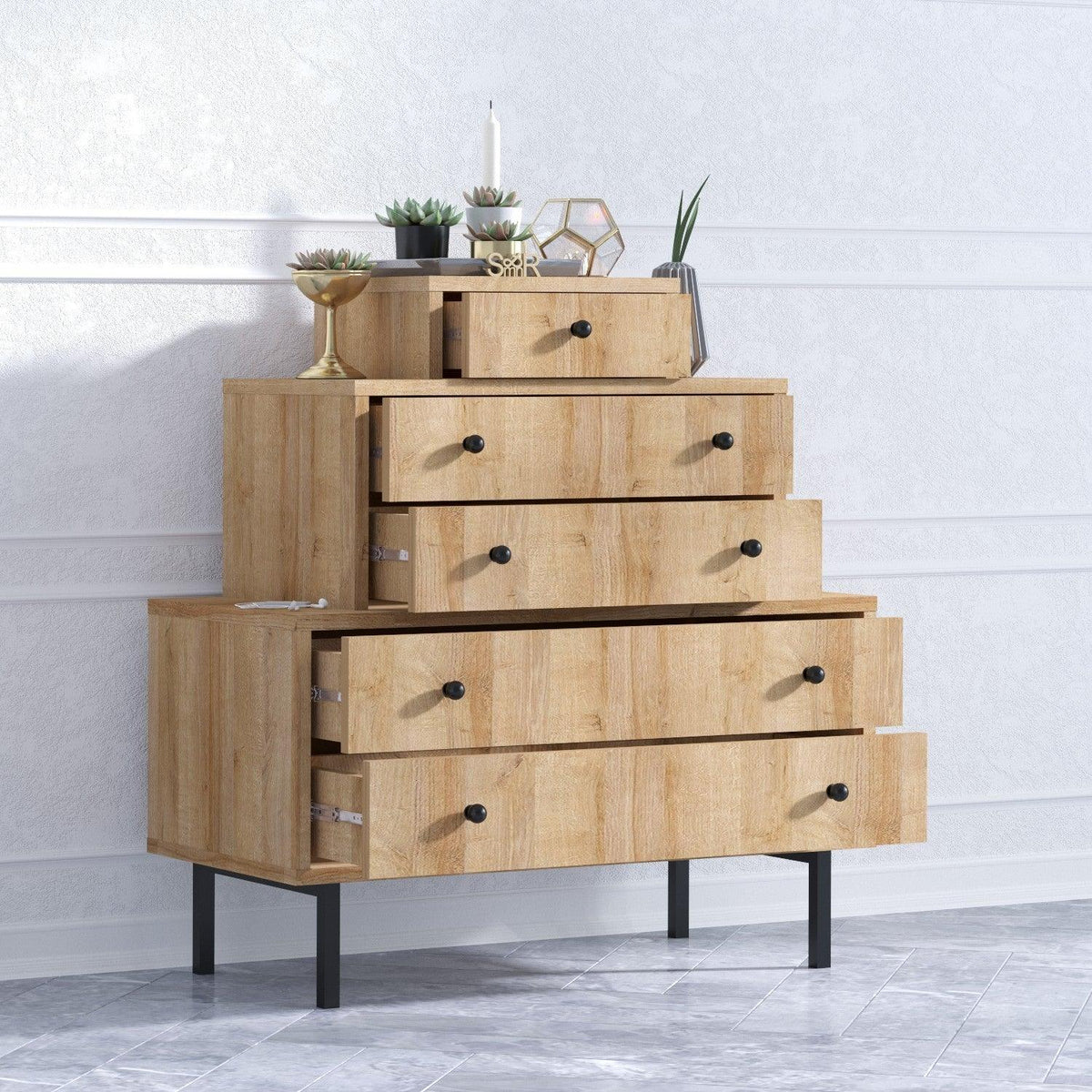 Comoda Bodrum cu 5 sertare, Stejar, 80 x 85 x 40 cm