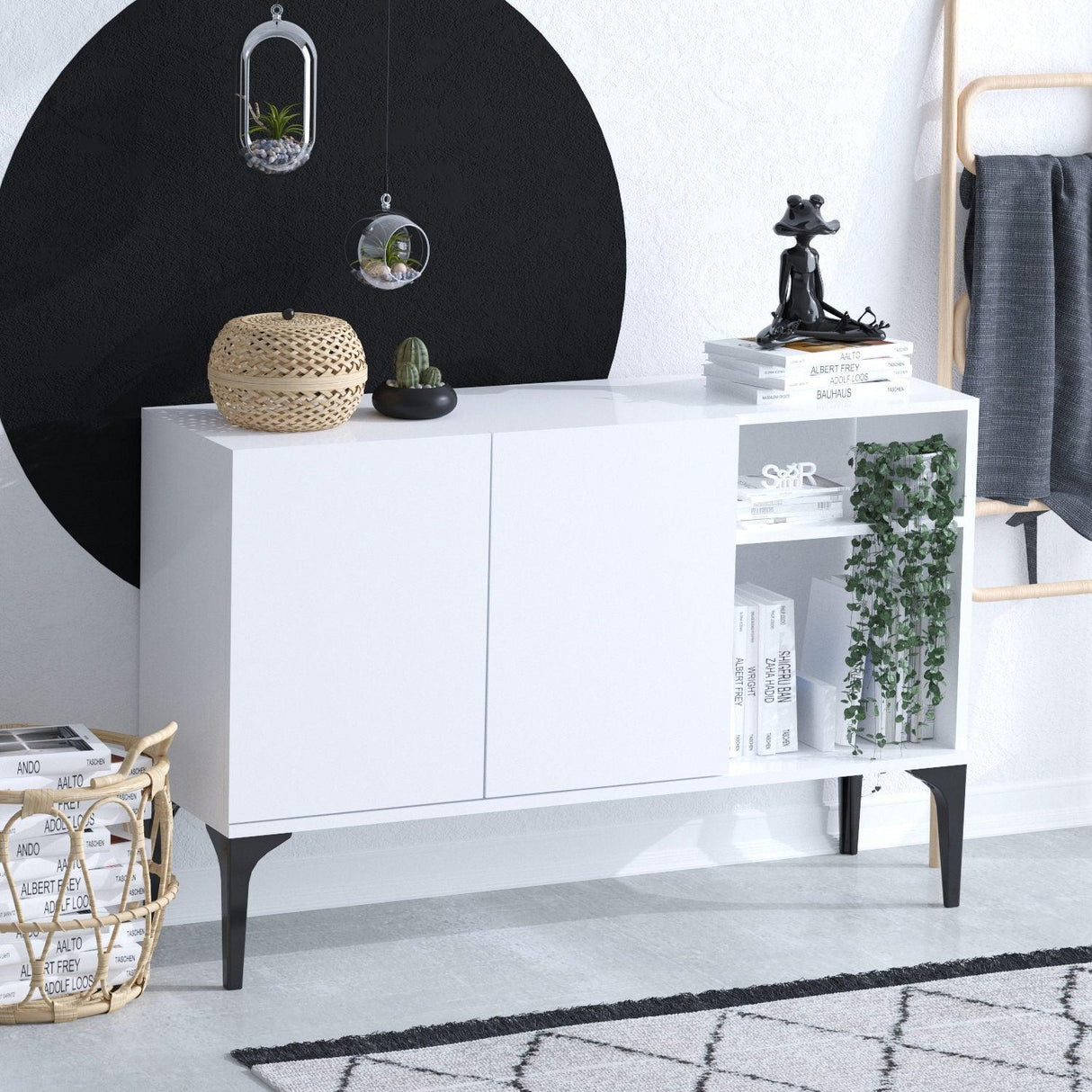 Comoda Galaxy cu 2 usi si Rafturi, Alb, 120x80x40 cm