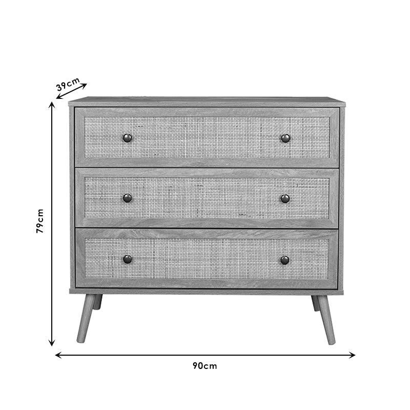 Comoda Oslo cu 3 sertare, Sonoma, 90x39x79 cm