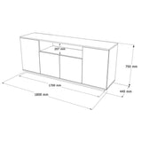 Comoda Placefol, alb - natural, 180x44x75 cm