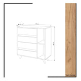 Comoda Tsela, 4 Sertare, 2 Rafturi, Stejar, 70x86x40 cm