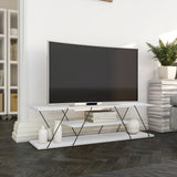 Comoda Tv Alparslan cu Raft, Alb - Gri, 120x33x33 cm - Alb