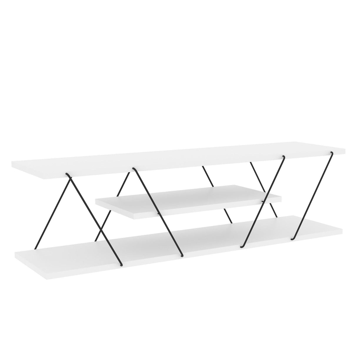 Comoda Tv Alparslan cu Raft, Alb - Gri, 120x33x33 cm - Alb