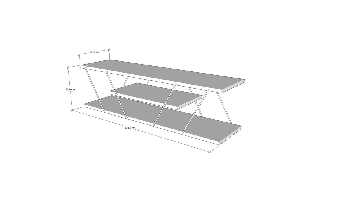 Comoda Tv Alparslan cu Raft, Alb - Gri, 120x33x33 cm - Alb
