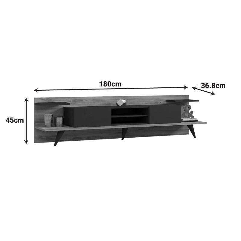 Comoda TV Astry, Antracit-Nuc - Antracit-Stejar, 180x37x45 cm - Antracit-Nuc