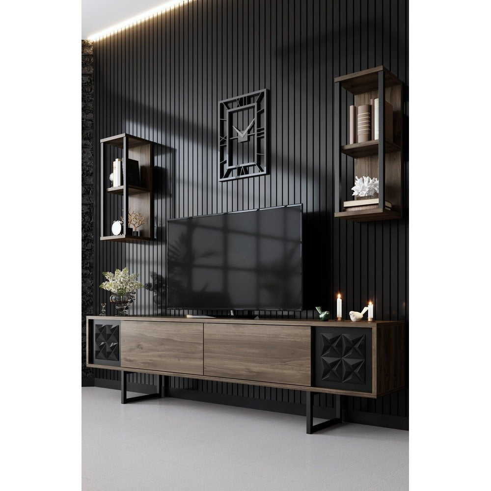 Comoda TV Black Line TV Stand Stylish, Gri, 180x30x18 cm - Nuc Negru
