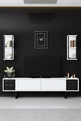 Comoda TV Black Line TV Stand Stylish, Gri, 180x30x18 cm - Alb negru