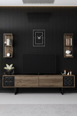 Comoda TV Black Line TV Stand Stylish, Gri, 180x30x18 cm - Nuc Negru