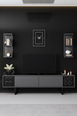 Comoda TV Black Line TV Stand Stylish, Gri, 180x30x18 cm - Negru Antracit