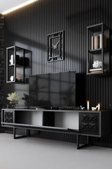 Comoda TV Black Line TV Stand Stylish, Gri, 180x30x18 cm - Negru Antracit