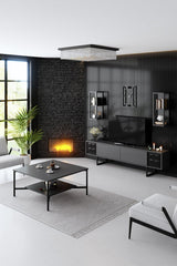 Comoda TV Black Line TV Stand Stylish, Gri, 180x30x18 cm - Negru Antracit